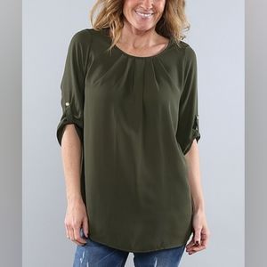 Army green 3/4 sleeve blouse